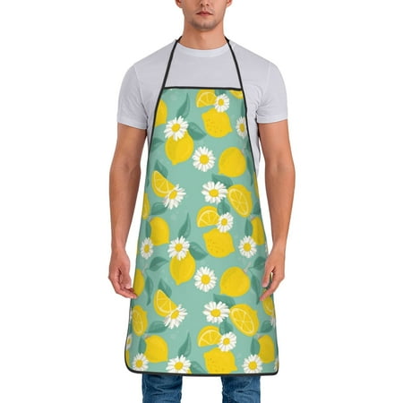 

Jgfou Lemons Chamomile Flowers And Leaves Print Anti-fouling Apron for Men Women Waterproof Oil-Proof Kitchen Apron with Adjustable Straps Pocket and No-Pill No-Fade Fabric
