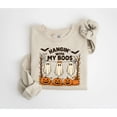 thumbnail image 2 of "Funny Halloween Ghost Sweatshirt – Cute Hanging Ghosts and Pumpkin Design, Fall Spooky Season Crewneck for Women and Teens", 2 of 6