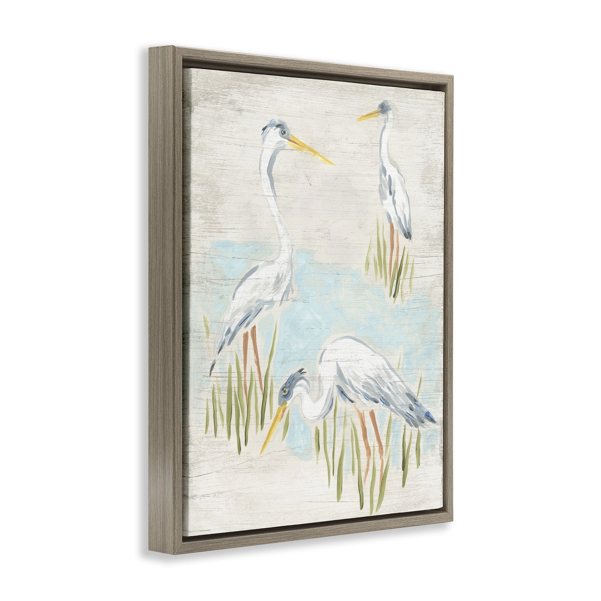 Stupell Industries Nautical Heron Trio Animals & Insects Painting Brown Floater Framed Canvas Art Print Wall Art, 25 x 31