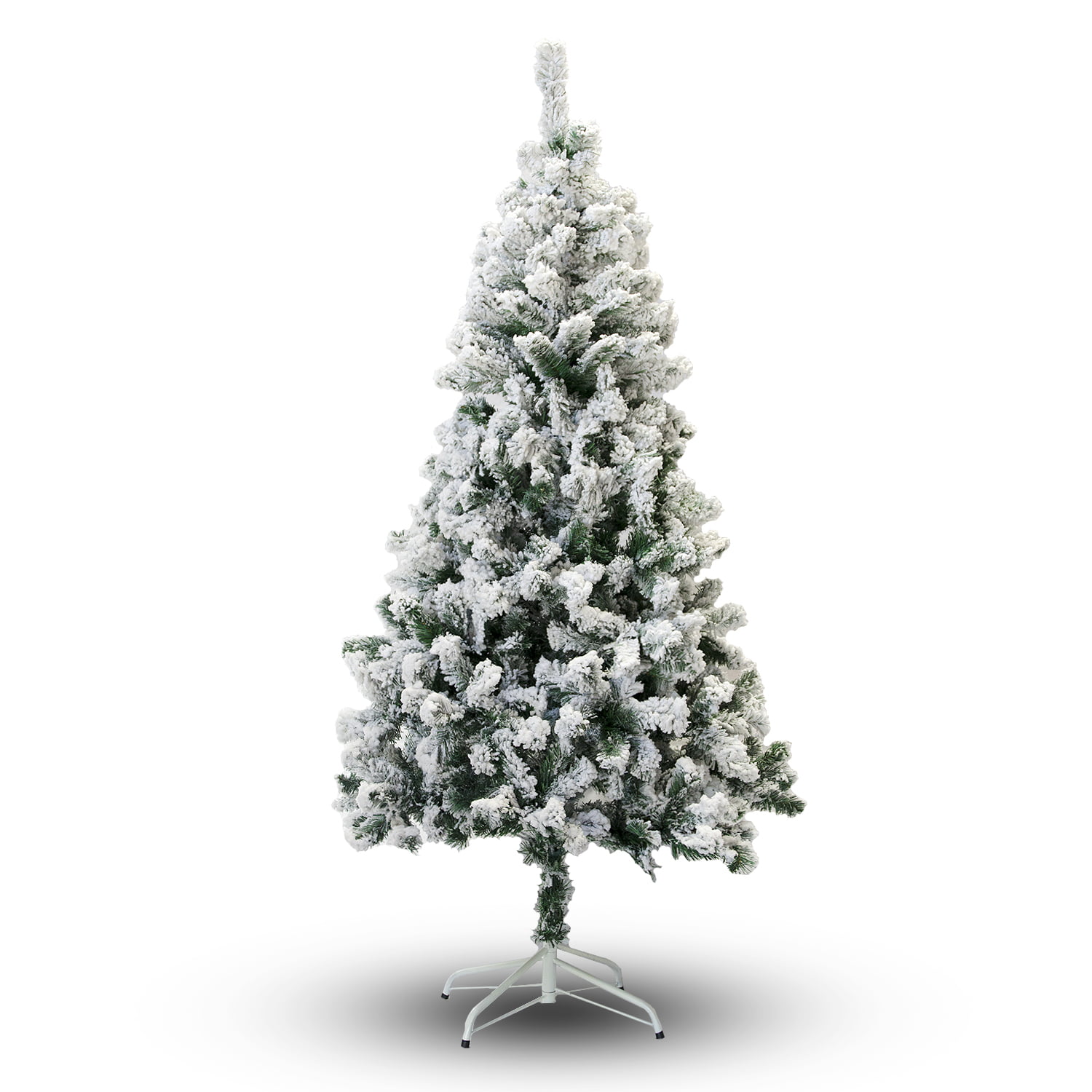 Xmas Full Tree for Indoor and Outdoor 6ft/Snow Super Holiday 6ft Snow Flocked Hinged Artificial Pine Christmas Tree with Solid Metal Stand