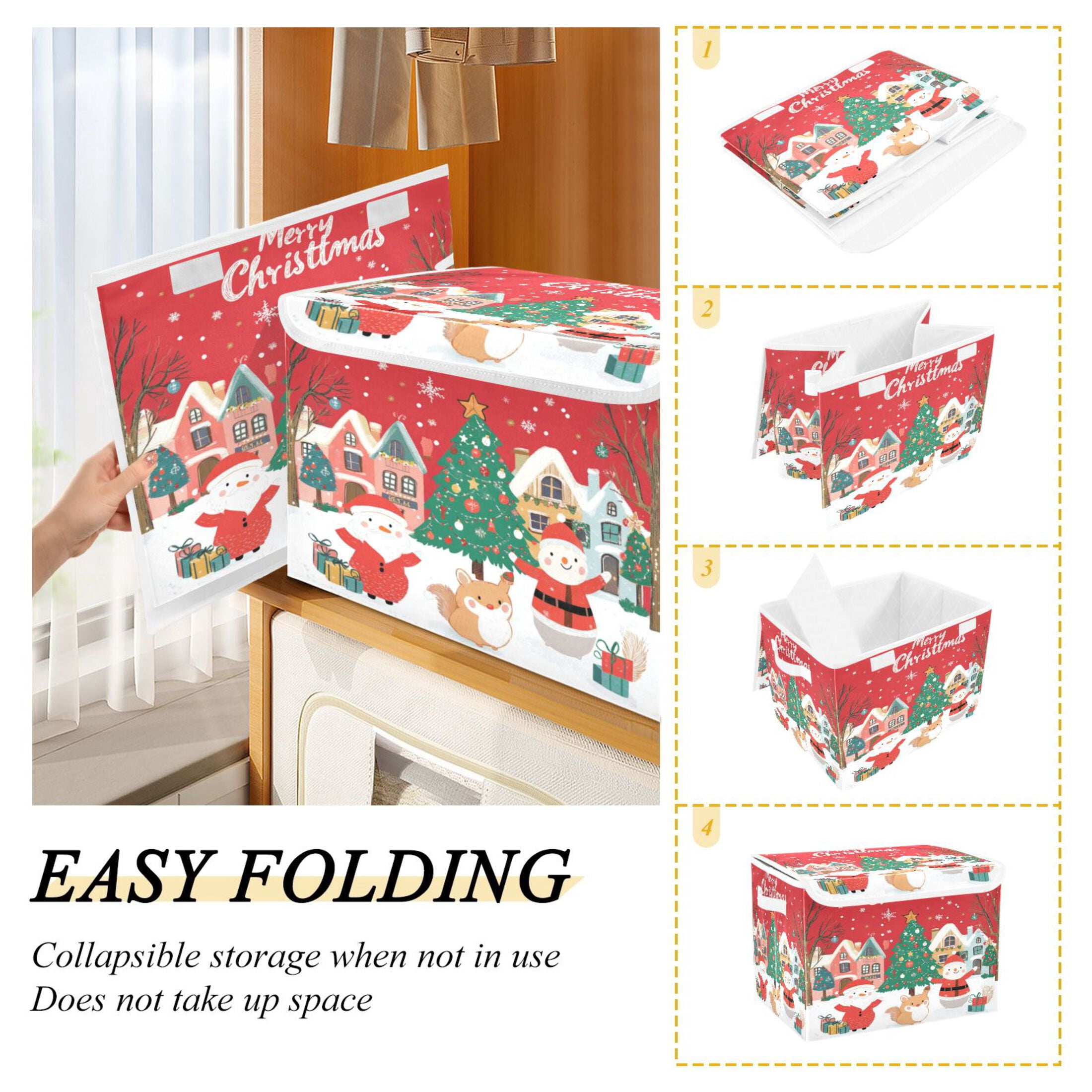 Storage Box With Lid 16.5x12.6x11.8In Foldable Stacked Household Storage Box Santa Claus Picture