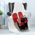 thumbnail image 4 of Movie Theater Soft Flannel Fleece Blanket, 3D Illustration Cinema Concept Clapper Board and Popcorn on Theater Seat, Cozy Plush for Indoor and Outdoor Use, 50" x 70", Red Black White, by Ambesonne, 4 of 5