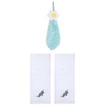Unique Bargains 3 Pcs Cotton Soft Floral Hand Towels White/Green 13" x 29"/6" x 15"