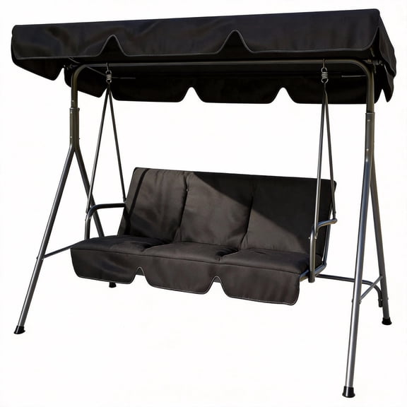 Garvee Outdoor Porch Swing, with Adjustable Canopy and 3 Seaters, 68.5 x 44.1 x 60.5", Black