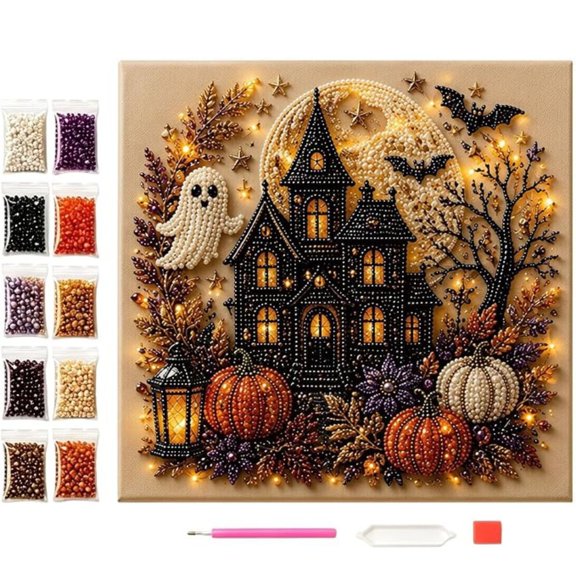 Halloween Ghost Pearl Art DIY Kit, Spooky Cute 3D Diamond Painting Crafts, DIY Fall Home Decor Wall Art for Adults, Beginner DIY Seasonal Party Gift