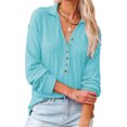 thumbnail image 3 of Camisa de punto con cuello en V para mujer, blusa informal de moda de manga larga con cuello vuelto, Top, 3 of 6