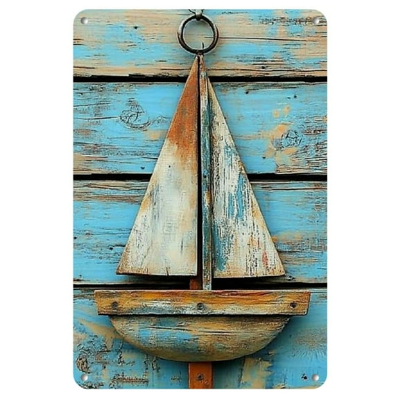 Nautical Sailboat Metal Wall Art, UV Printed Decorative Plaque, Weatherproof Wall Hanging for Indoor/Outdoor Decor, Pre-Drilled for Easy Mounting, Vibrant Multicolor Sailboat on Blue Background