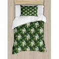 thumbnail image 1 of Jasmine Duvet Cover Set Twin Size, Stylized Bouquet of Jasmine Plants Flourishing on Fresh Branches, Decorative 2 Piece Bedding Set with 1 Pillow Sham, Army Green Apple Green White, by Ambesonne, 1 of 3