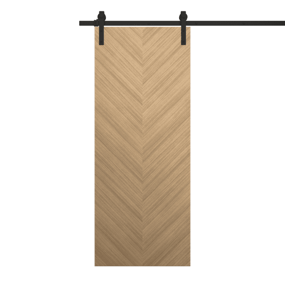 Modern Barn Door 18 x 80 inches | Ego 5005 Natural Oak | 6.6FT Rail Track Heavy Hardware Set | Solid Panel Interior Doors