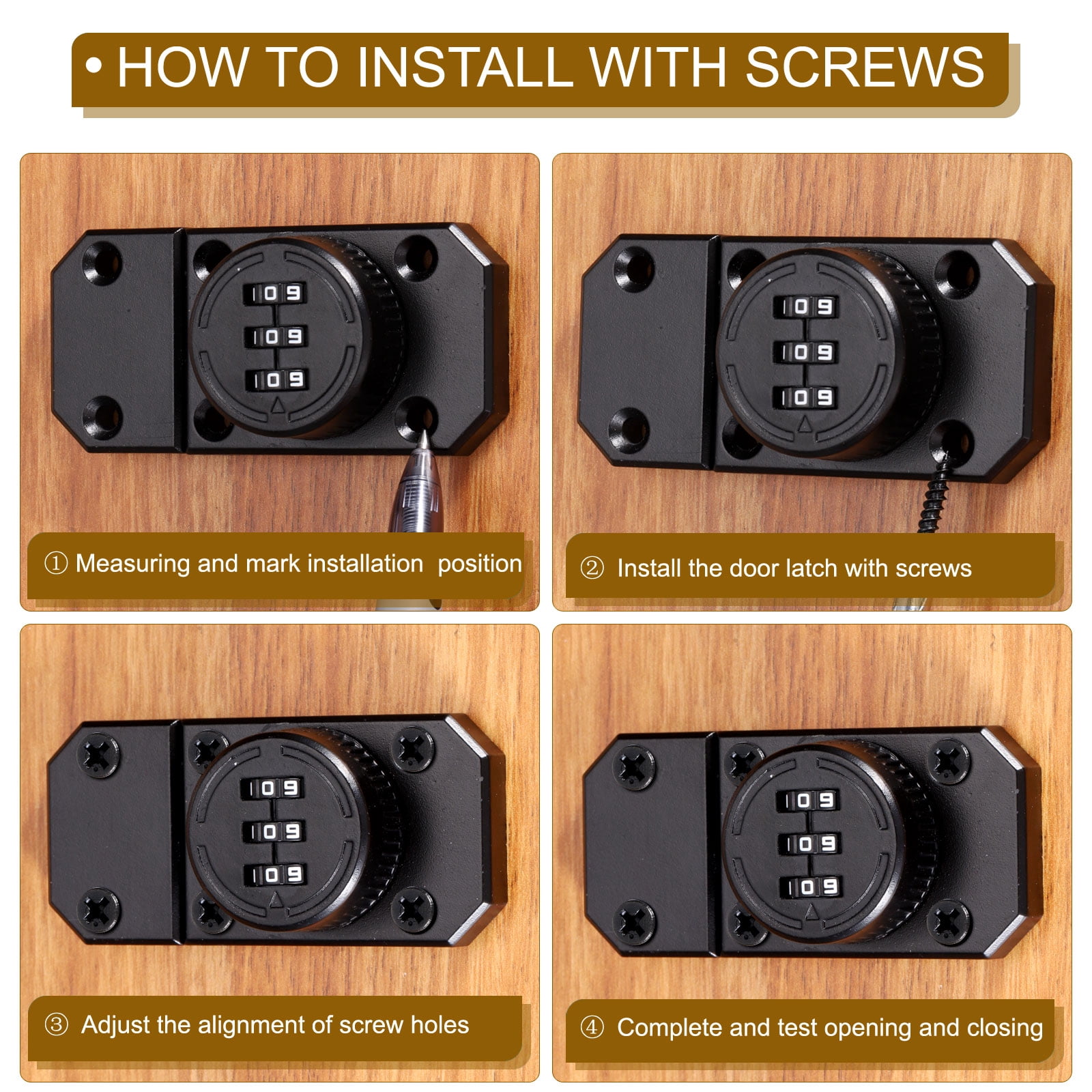 Combination Cabinet Lock, Zinc Alloy Mechanical Keyless Safety Door Latch, Gold 2 Pcs