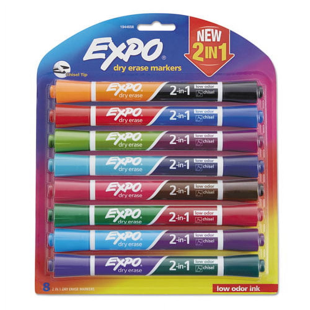 2-In-1 Dry Erase Markers, Fine/broad Chisel Tips, Assorted Colors, 8/pack | Bundle of 5 Packs