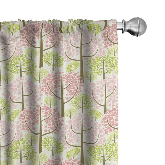 Ambesonne Tree Curtains, Eastern Cherry Blooms, Pair of 28"x63", Pink Green White