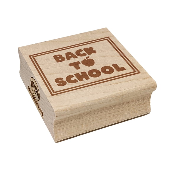 Back to School Text Apple Square Rubber Stamp Stamping Scrapbooking Crafting - Small 1.25in