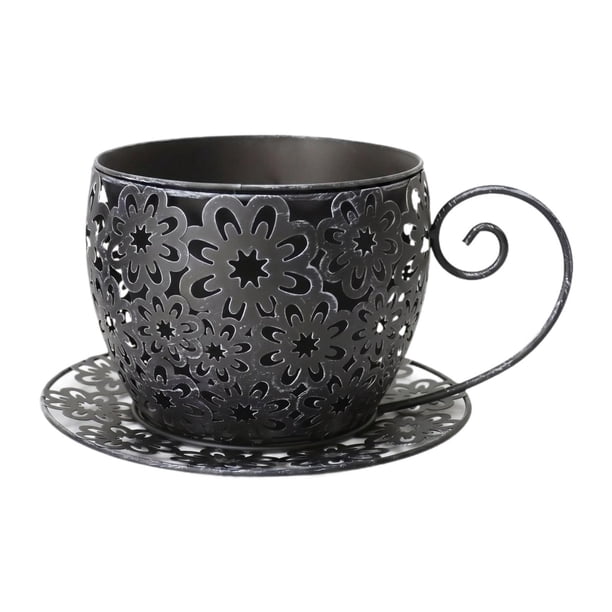 Maceta de Hierro Taza de Café con Diseño Artístico Estructura Estable y Ventilación para Plantas Pequeñas Adecuada para Decorar Salón Jardín