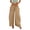 Khaki, variant on Womens Pants Cotton Linen Oversized Solid Color Stretch Drawstring Waist Trousers with Large Pockets and Pleats Loose and Free for Weekend Outings