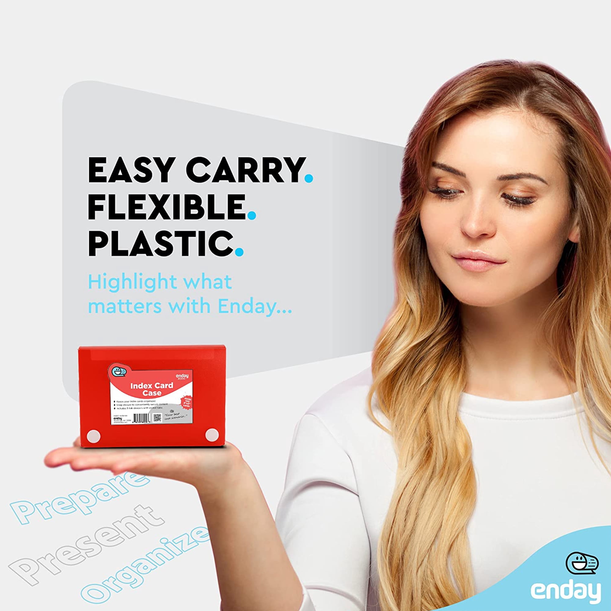 Enday Index Card Holder 3x5 Inch File Organizer for Focus Notes & Flash Cards, Red 4 Pack