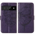 thumbnail image 2 of Dteck Wallet Case for Google Pixel 6 Pro,Butterfly & Flower Embossed PU Leather Magnetic Clasp Folio Flip Kickstand Card Holder Shockproof Protective Phone Cover with Wrist Strap,Purple, 2 of 5