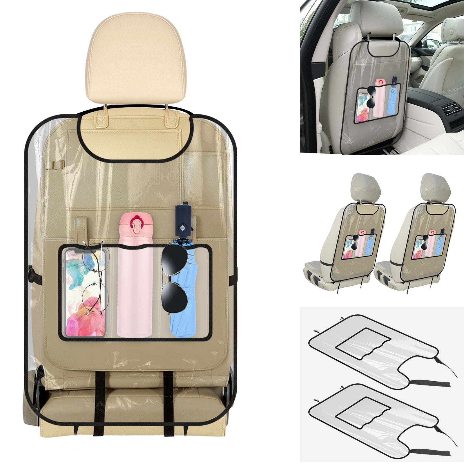 Car Seat Back Protector Cover Universal Fit with 3 Pockets 