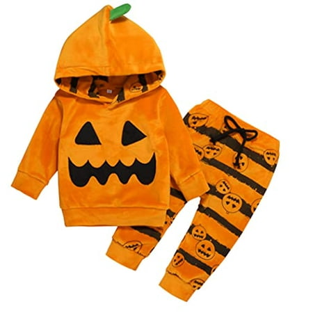 

StylesILove Baby Toddler Boys Pumpkin Fleece Pullover Hoodie and Pants 2pcs Orange Halloween Autumn Winter Outfit (12 Months)