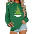 thumbnail image 2 of Womens Tops Plus Size Christmas Printed Long Sleeved Round Neck Hoodless Casual Loose Sweatshirt Green M, 2 of 6