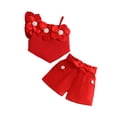 thumbnail image 1 of Rhuody Ensembles Fille Sans Manches Col Rond Été Gilet Floral T-Shirt Hauts Shorts Ensembles Tenue Décontractée 18-24 Mois Rouge, 1 of 4