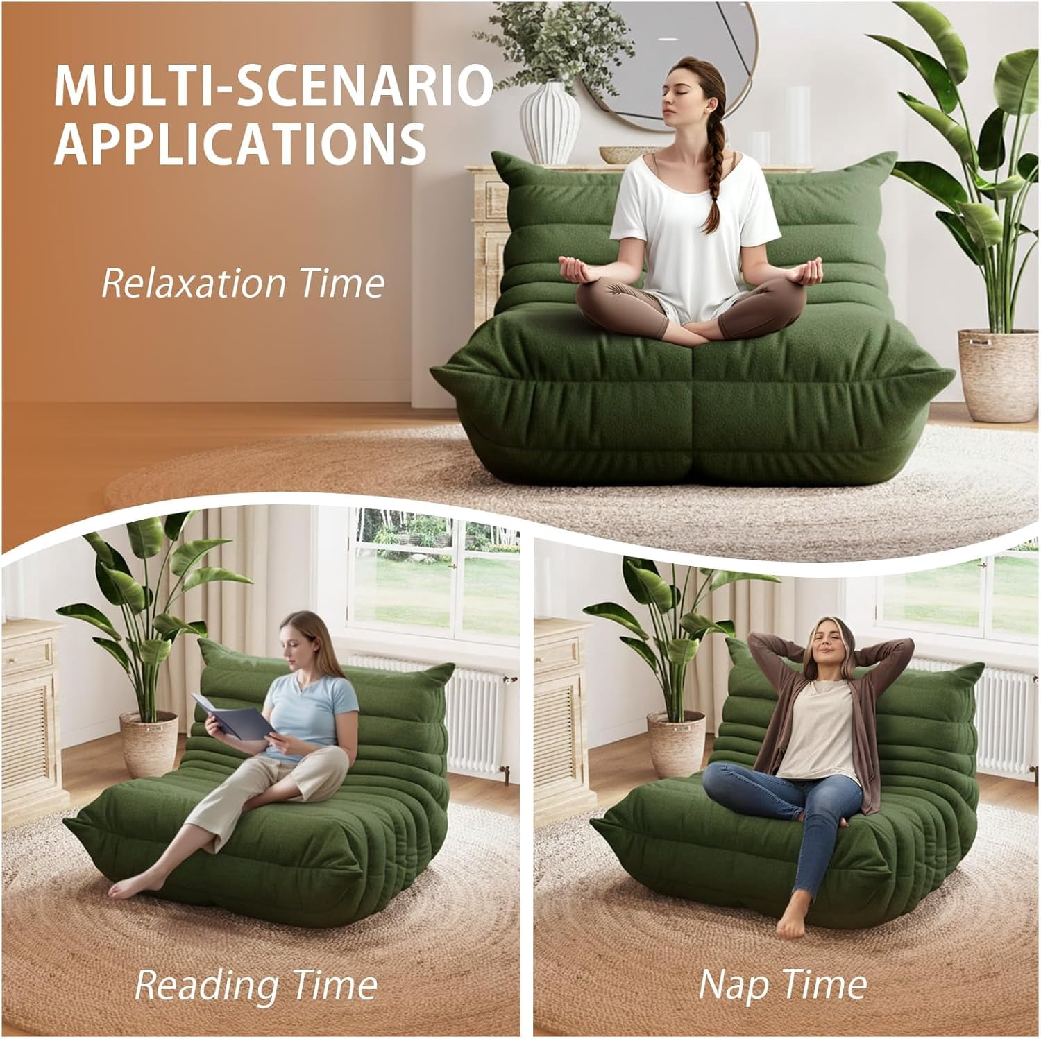 Oversized Bean Bag Chairs for Adults, Giant Beanbag Chair with Memory Foam, Comfy Lounge Chair Lazy Sofa for Apartment, Living Room, Bedroom, Office(Teddy Fabric)