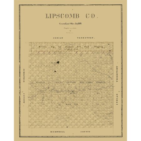 Historic County Map - Lipscomb County Texas - Beaumont 1889 - Vintage Wall Art