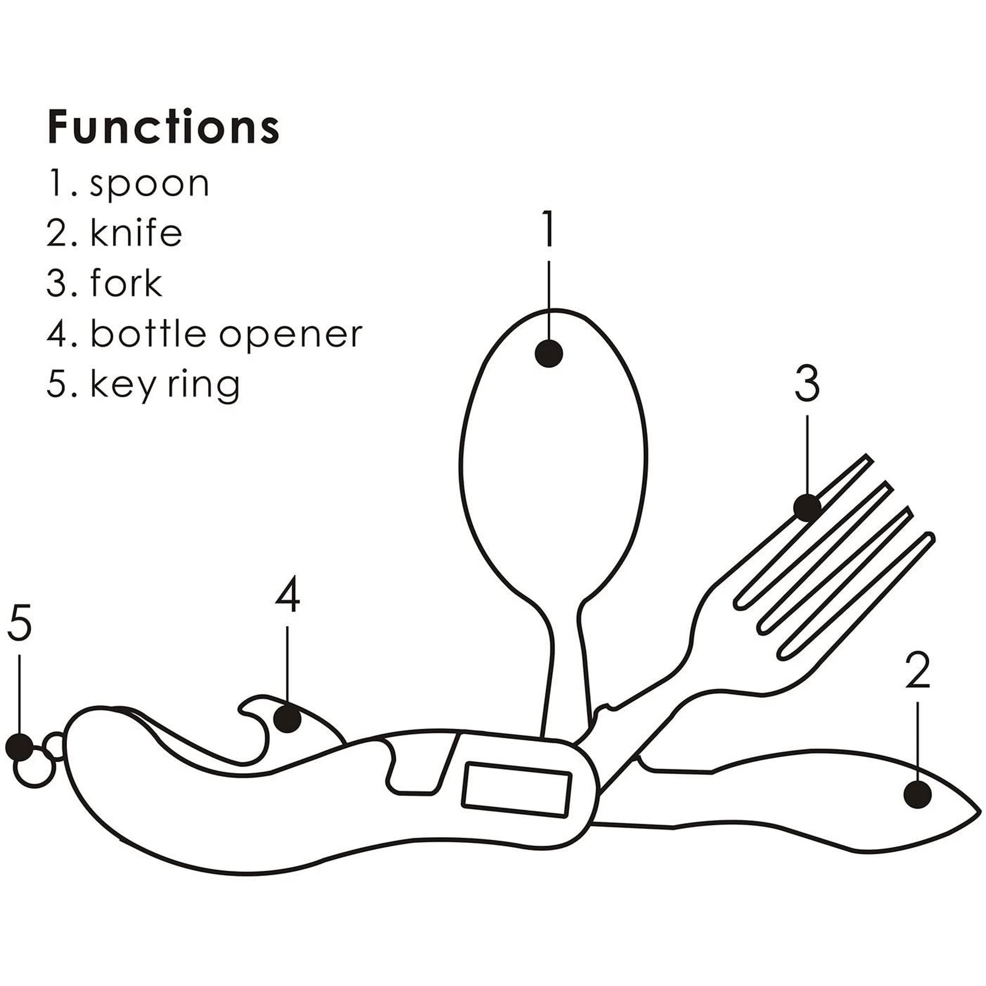 Set De 3 Couverts De Voyage - Cuillère, Fourchette, Couteau Et Ouvre-bouteille, étui Inclus