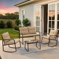 thumbnail image 4 of Asofer 4-PCS Outdoor Patio Furniture Set with Glass Table, 2 Wicker Rocking Chair for Backyard, Poolside, Porch, 4 of 7