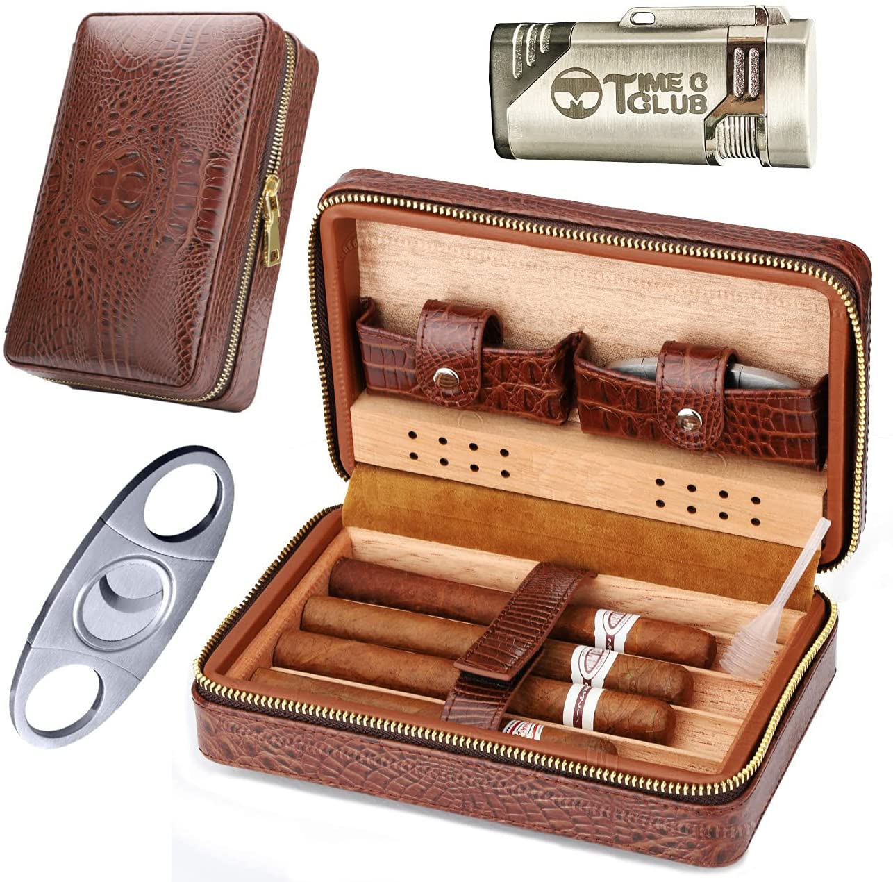 Cigar Case, Cigar Humidor 6 Finger Portable Travel Crocodile SkinStyle
