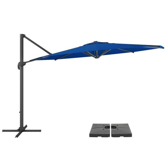 CorLiving Cobalt Blue Fabric 11.5ft Deluxe Offset Patio Umbrella w/ Base Weights