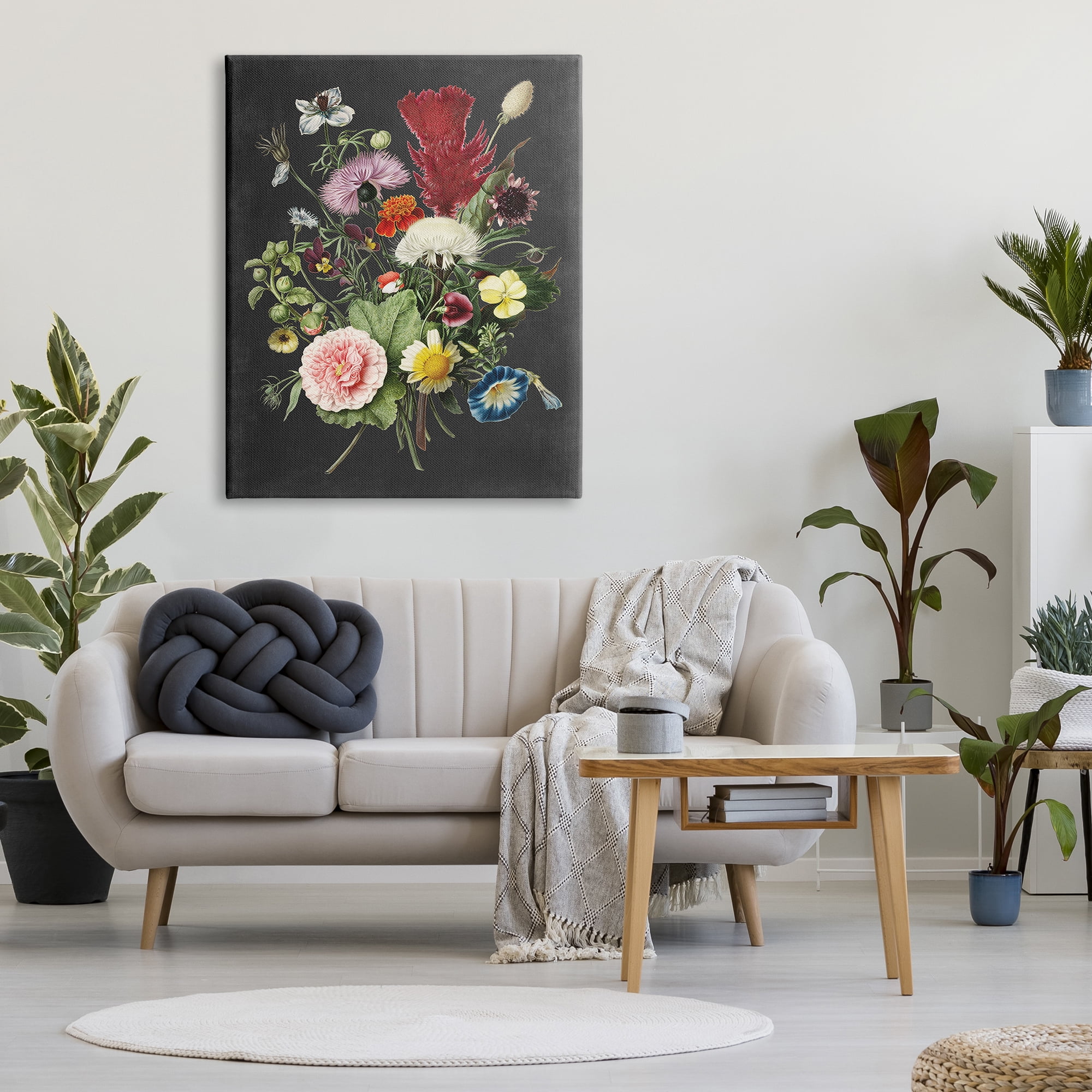 Stupell Industries Botanical Drawing Flower Bouquet On Black Design Canvas Wall Art by Lettered and Lined