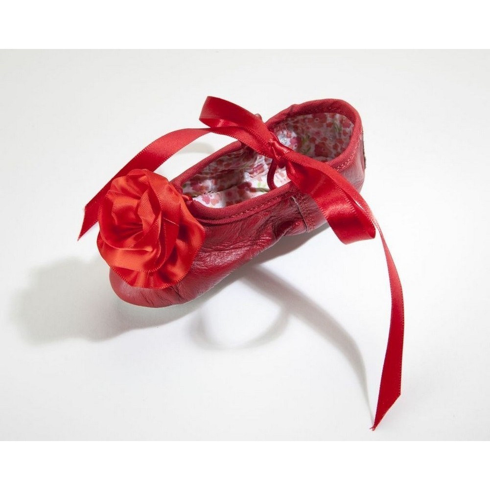 red ballet slippers with ribbons