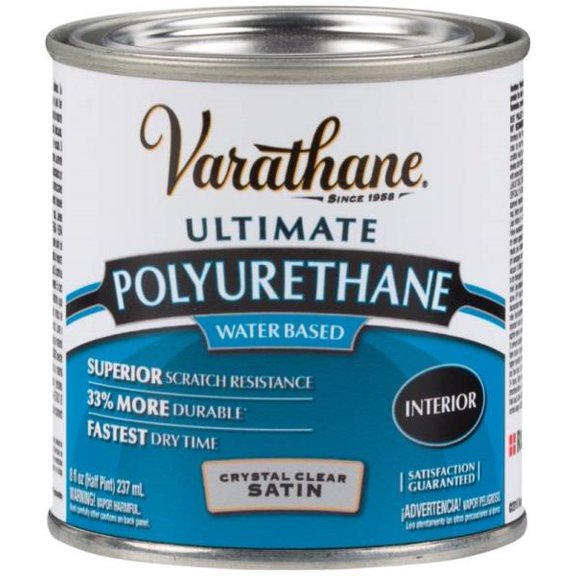 4PC Varathane Varathane 200261H Interior Crystal Clear Water-Based Polyurethane, Satin Finish, 1/2 Pint