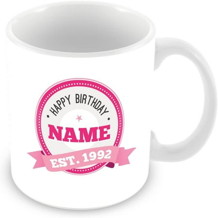 

Happy Birthday Mug with Name and Year 1992 (Age 30) Personalised Mug - Customised 30th Birthday Gift - Add Name - Blue