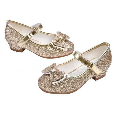 

Stelle Girls Mary Jane Glitter Shoes Low Heel Princess Dress Shoes Toddler Little Girls Bowknot Flower Girl Wedding Party Dress Pump Shoes Gold