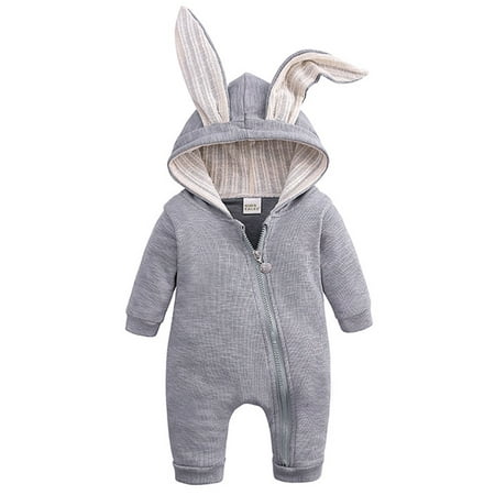 

Frontwalk Newborn Jumpsuit Hooded Bodysuit One Piece Romper Party Cute Playsuit Long Sleeve Grey 66