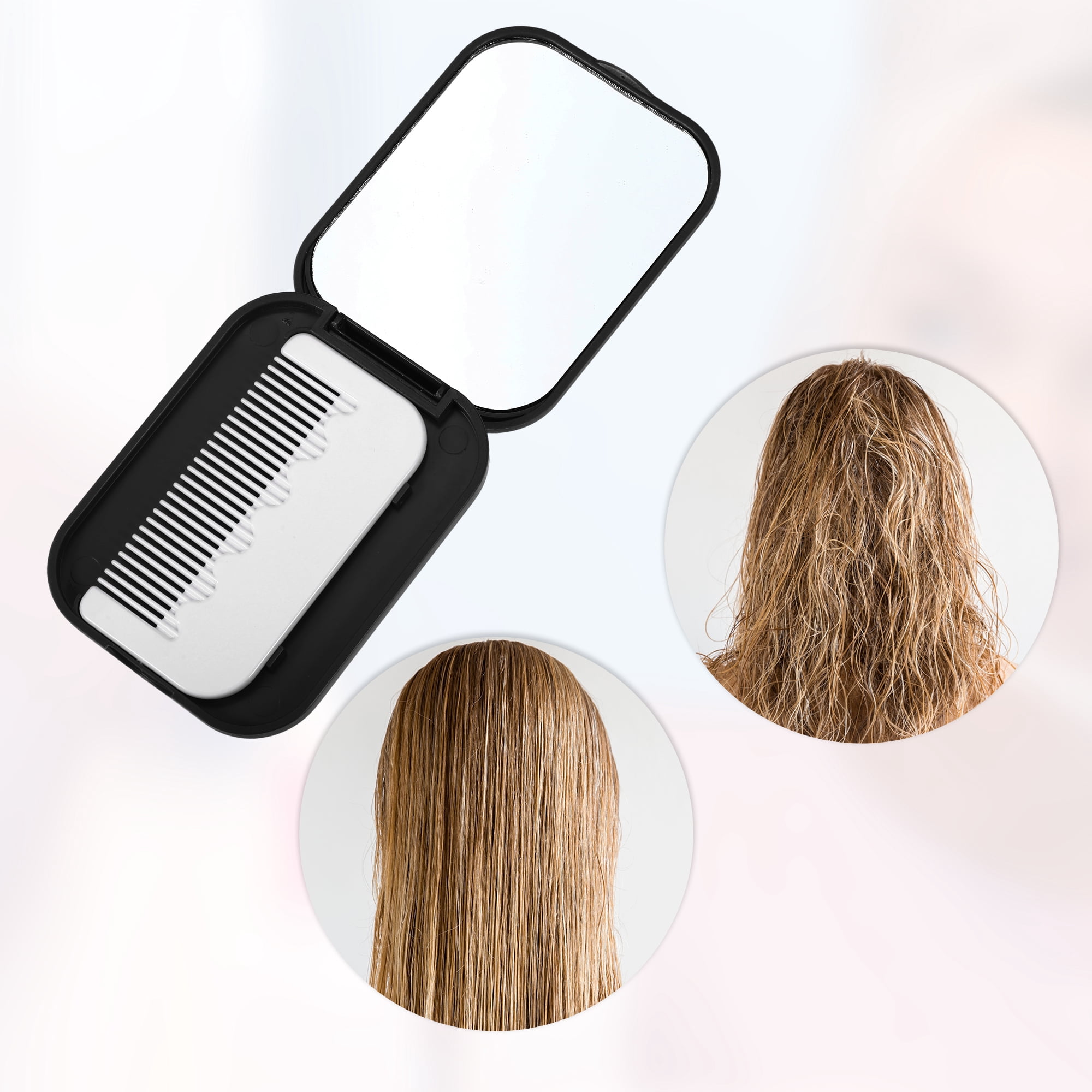 Unique Bargains 1 Pc Women's Mirror Comb for Curly Straight Dry Wet Hair Black