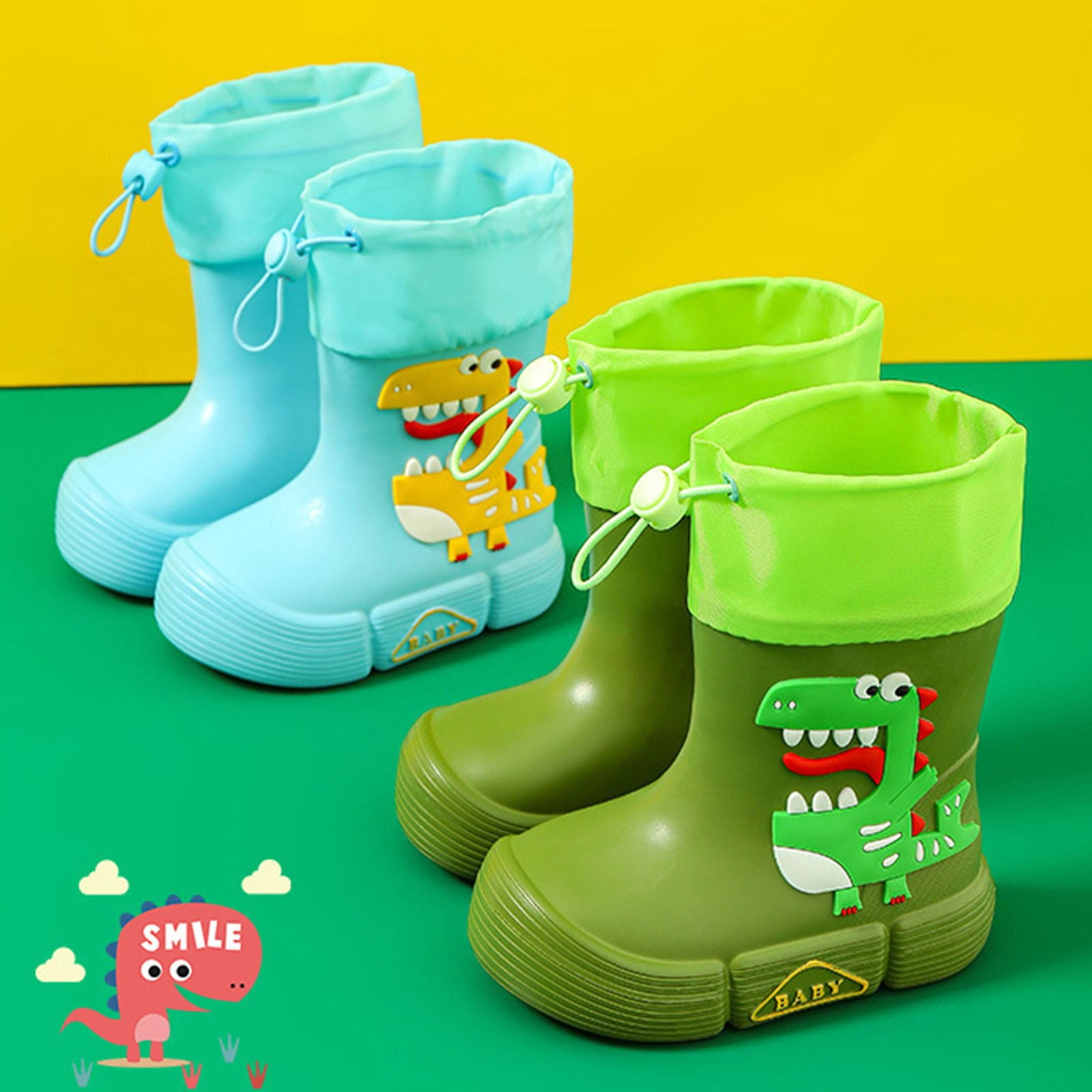 Povozer Toddler Kids Rain Boots Waterproof Rubber Boots for Boys and Girls(Blue,3.5-4 Years)
