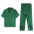 thumbnail image 3 of Unique Bargains Men's Button Down Satin Pajama Sets Short Sleeves Nightwear Medium Green, 3 of 5