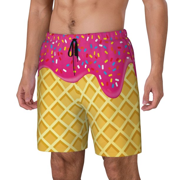 Balery Red Ice Cream Bañador para hombre, shorts de playa de secado rápido con entrepierna y forro de compresión-Medium