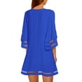 thumbnail image 4 of Women's 3/4 Bell Sleeve Crewneck Mesh Panel Flared Dress Lapis Blue Size XL, 4 of 8