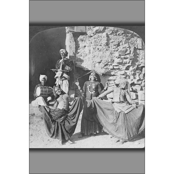 24"x36" Gallery Poster, Professsional dancing girls in streets of old Delhi, India 1907