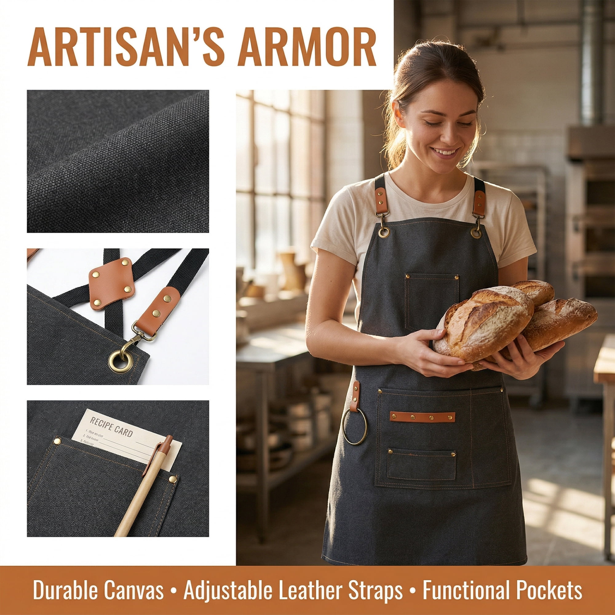 Unique Bargains Adjustable Cooking Apron with Pockets for Home and Kitchen Black