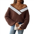 thumbnail image 3 of Suéter de Punto Ligero de Larga para Mujer, con Cuello en V y Costuras en Contraste. Café L, 3 of 9