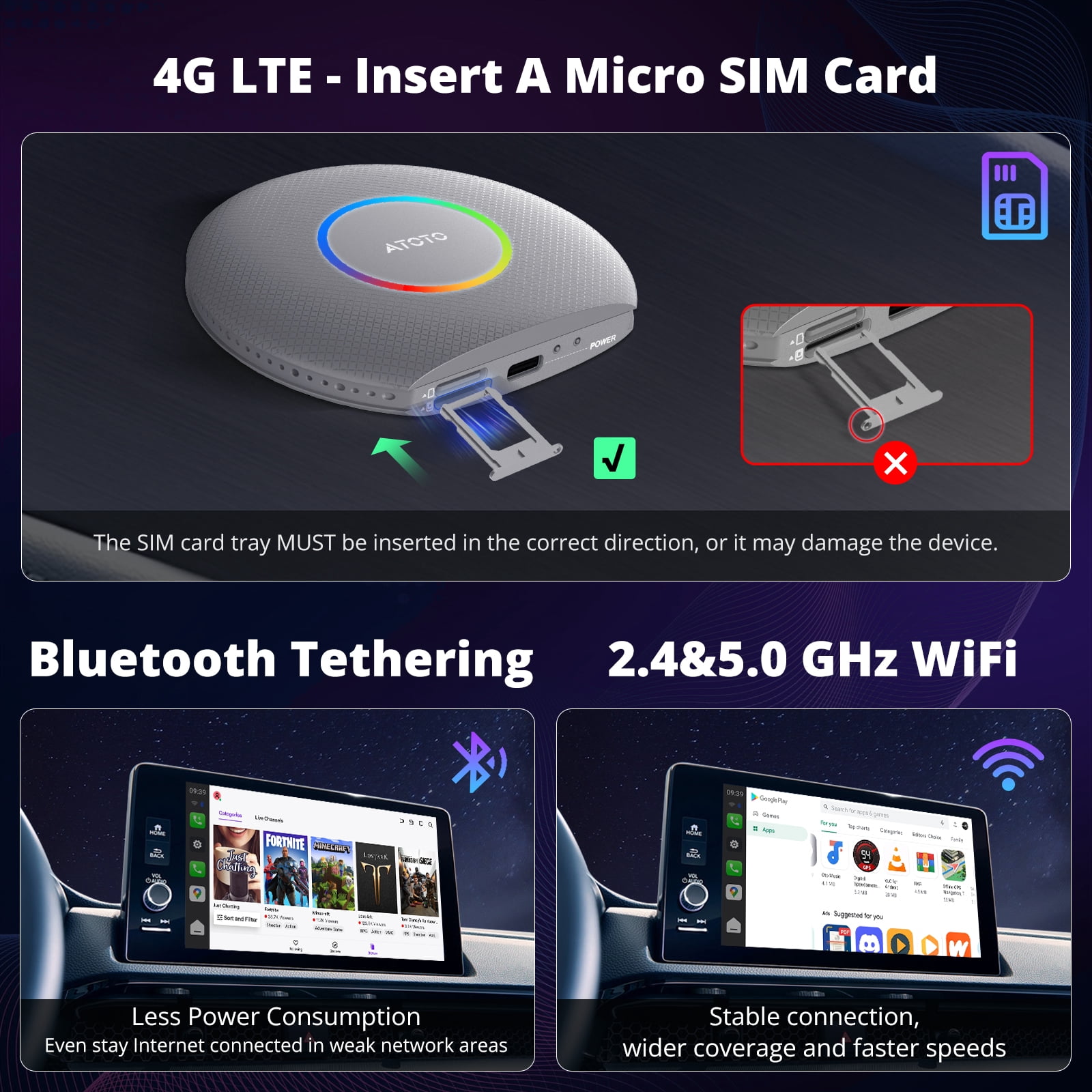 ATOTO Carplay Ai Box Gen 2 AI Smart Box 4G+64G Wireless CarPlay