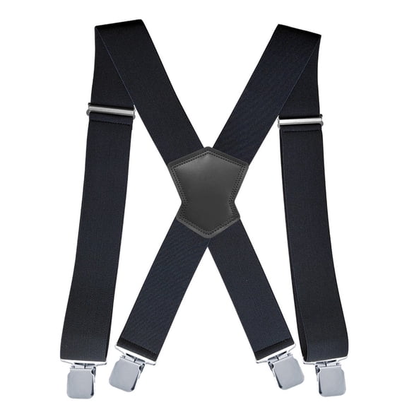 Black W Suspenders For Men Formal 2 inch Heavy Duty Adjustable X Back Suspender With 4 Strong Metal Clips