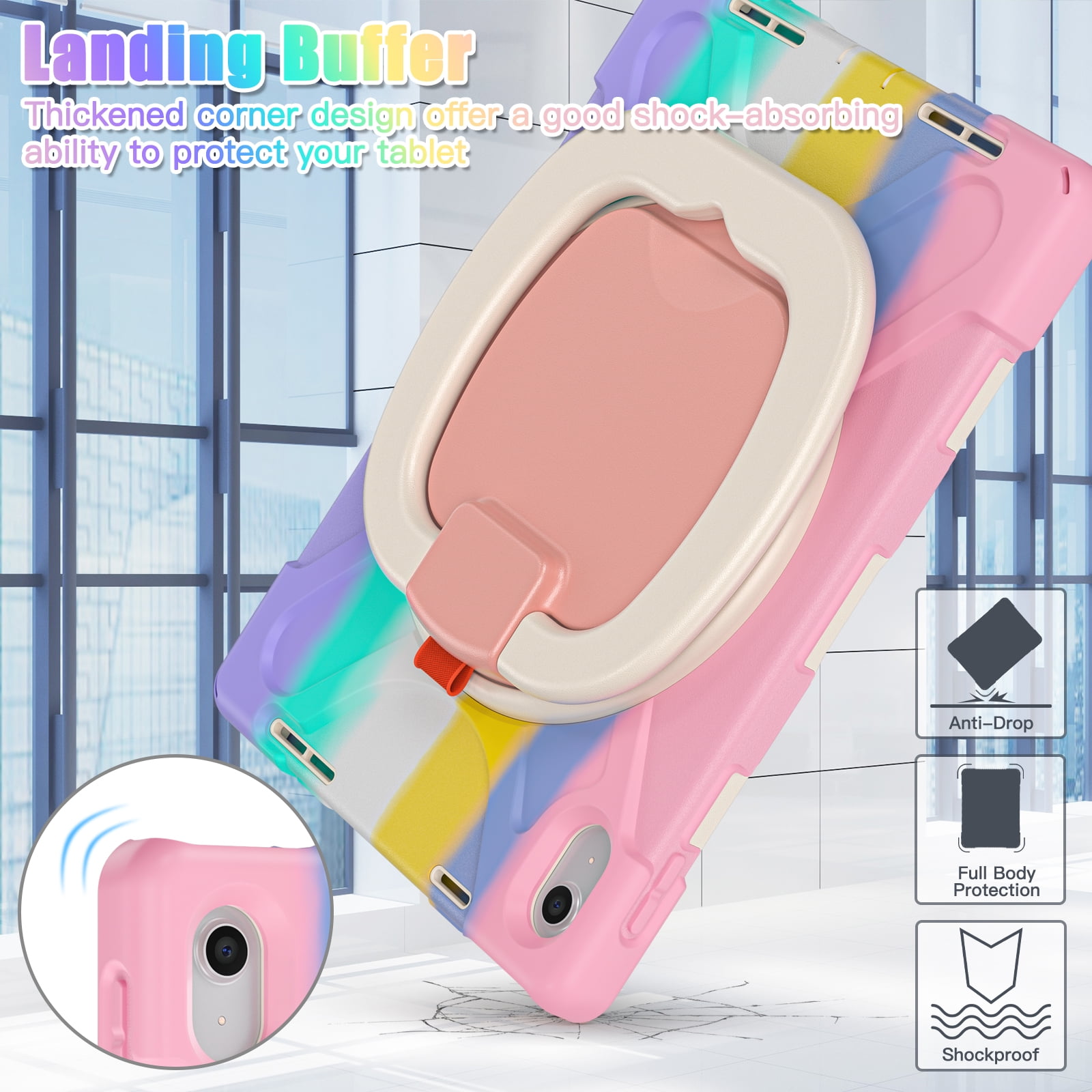 iPad 10th Generation 10.9 Inch Case 2022,TECH CIRCLE Heavy Duty Shockproof Rugged Protective Rotating Stand Case w/ Pencil Holder Handle Grip Kids Case for Apple iPad iPad 10th Gen 2022,Colorful Pink