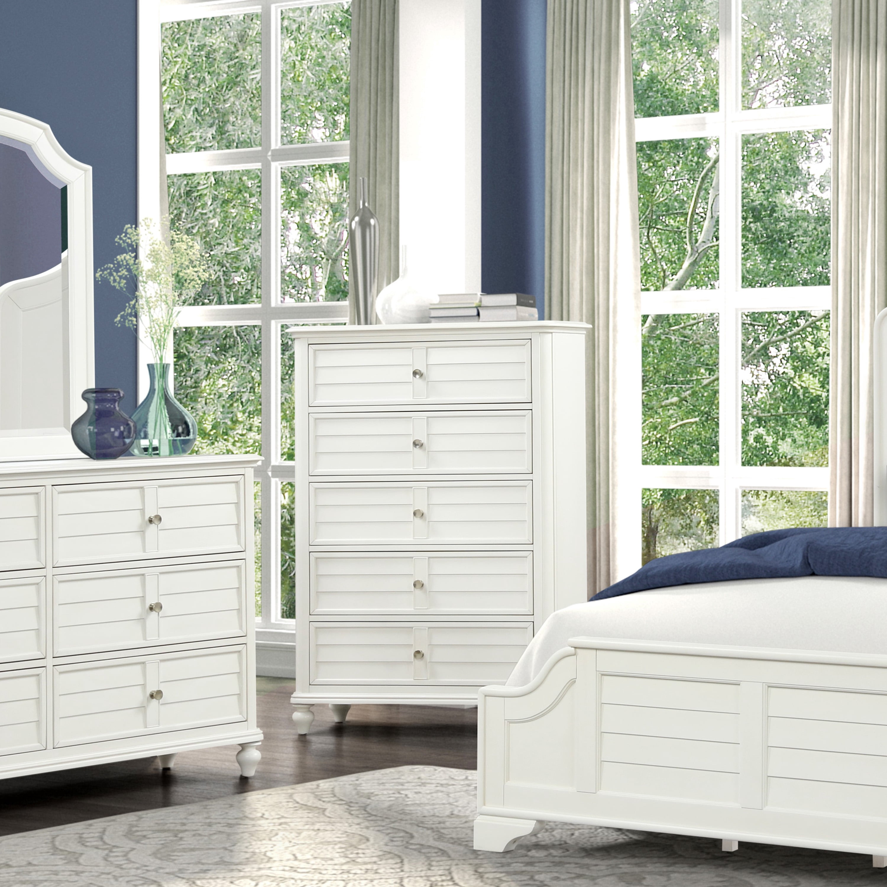 Furniture of America Kaela Coastal 5-Drawer Solid Wood Adult Vertical Dresser, White
