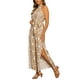 thumbnail image 4 of INSPIRAR CHIC Mono sin mangas casual para mujer con patrón bohemio, cuello halter atado, playa, abertura, pantalones de pierna ancha L color caqui, 4 of 6